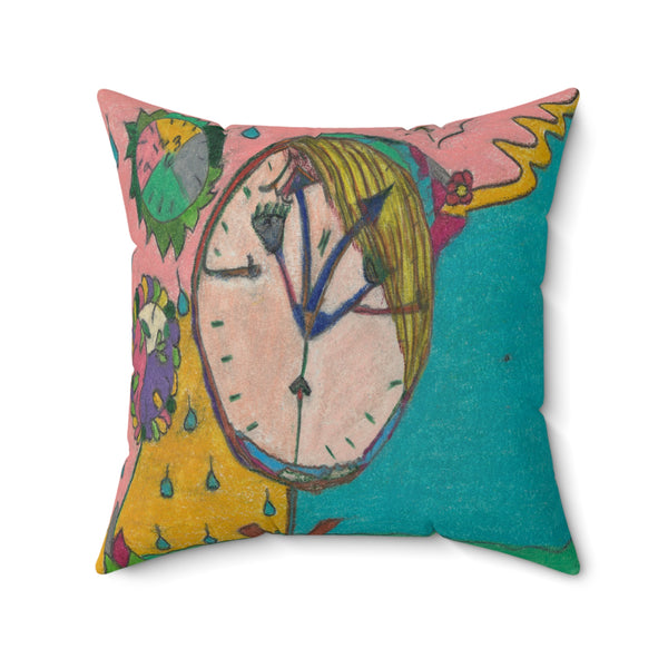 Wake Up (Timekeeper), Faux Suede Square Pillow