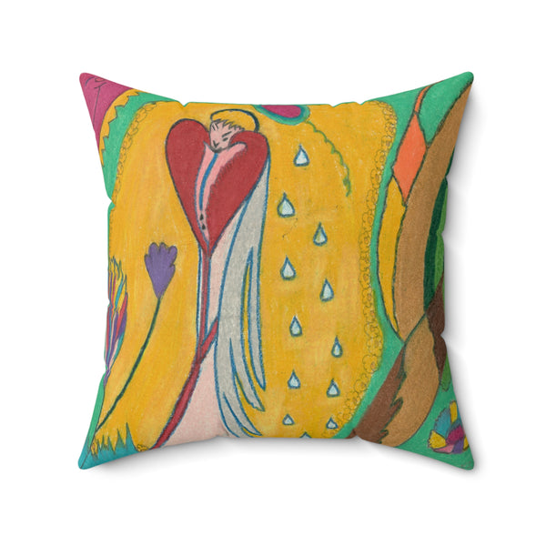 Angel Full of Heart, Faux Suede Square Pillow