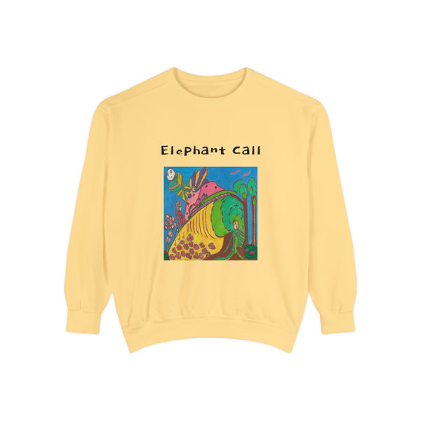 Elephant Call, Spread Your Love into A Woods' Wide Web! Unisex Garment-Dyed Sweatshirt