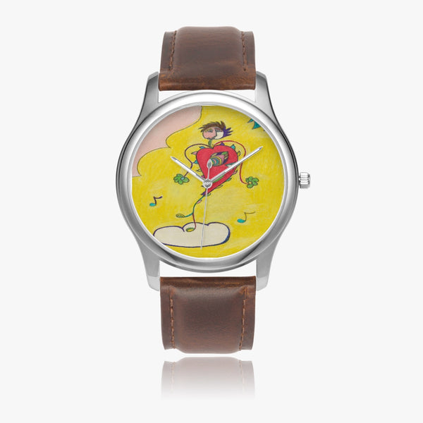 Blissful Heart (Dancer), 152. Stylish Leather Strap Classic Quartz Watch (Silver)