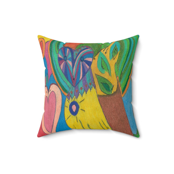 Owl in Love, Faux Suede Square Pillow