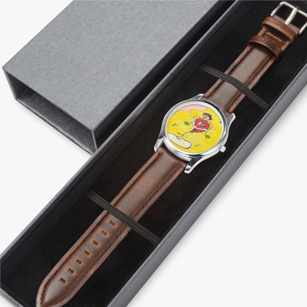 Blissful Heart (Dancer), 152. Stylish Leather Strap Classic Quartz Watch (Silver)