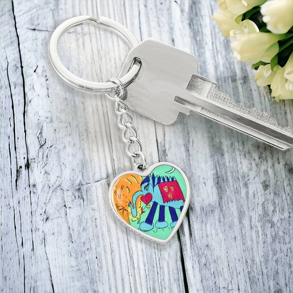 Noble Elephant, Graphic Heart Keychain