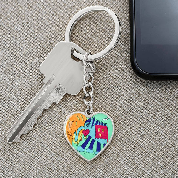 Noble Elephant, Graphic Heart Keychain