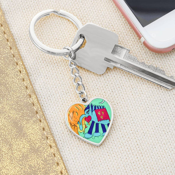 Noble Elephant, Graphic Heart Keychain