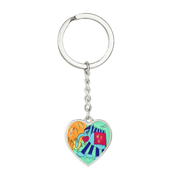 Noble Elephant, Graphic Heart Keychain