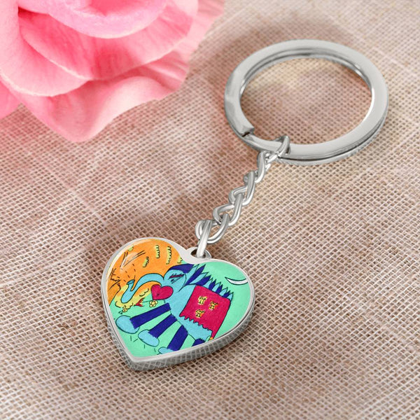 Noble Elephant, Graphic Heart Keychain