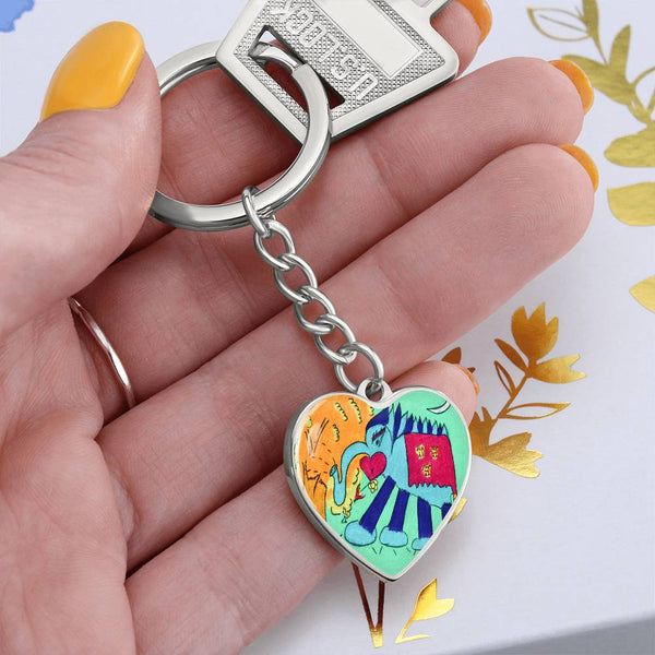 Noble Elephant, Graphic Heart Keychain