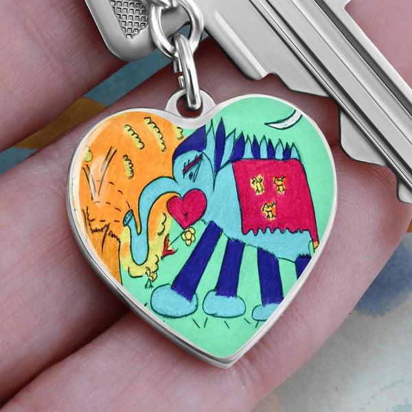 Noble Elephant, Graphic Heart Keychain