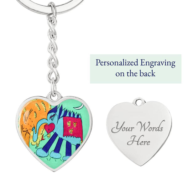 Noble Elephant, Graphic Heart Keychain