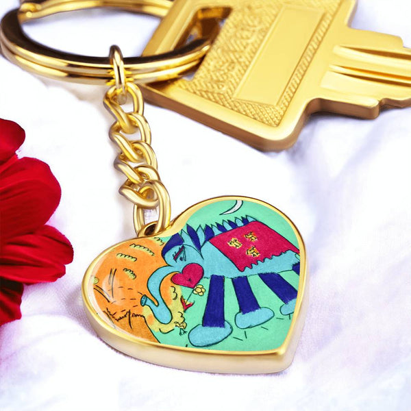 Noble Elephant, Graphic Heart Keychain