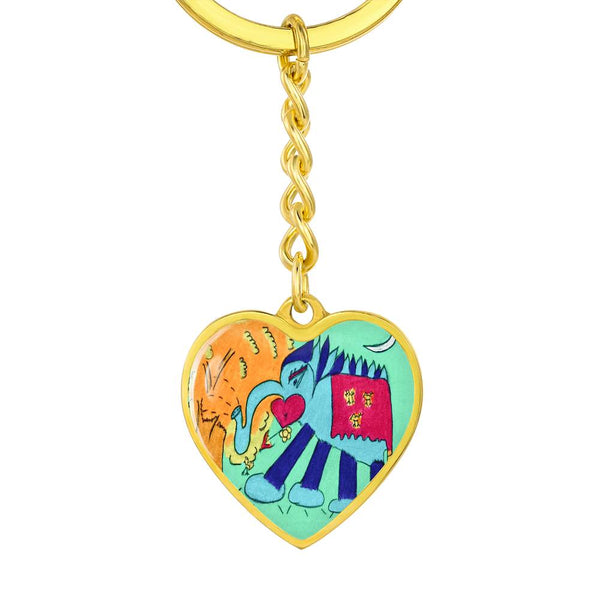 Noble Elephant, Graphic Heart Keychain