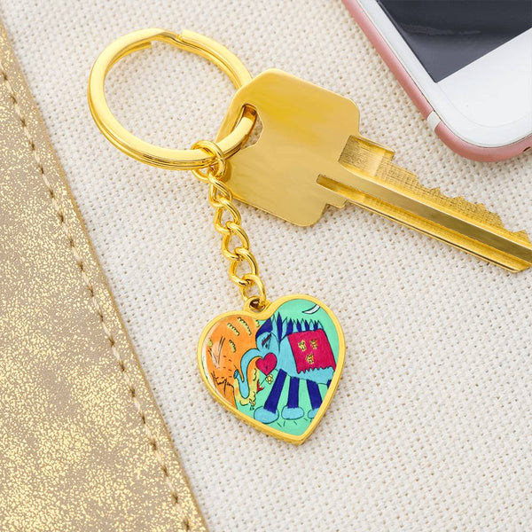 Noble Elephant, Graphic Heart Keychain