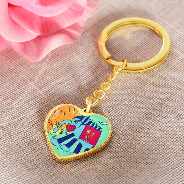 Noble Elephant, Graphic Heart Keychain