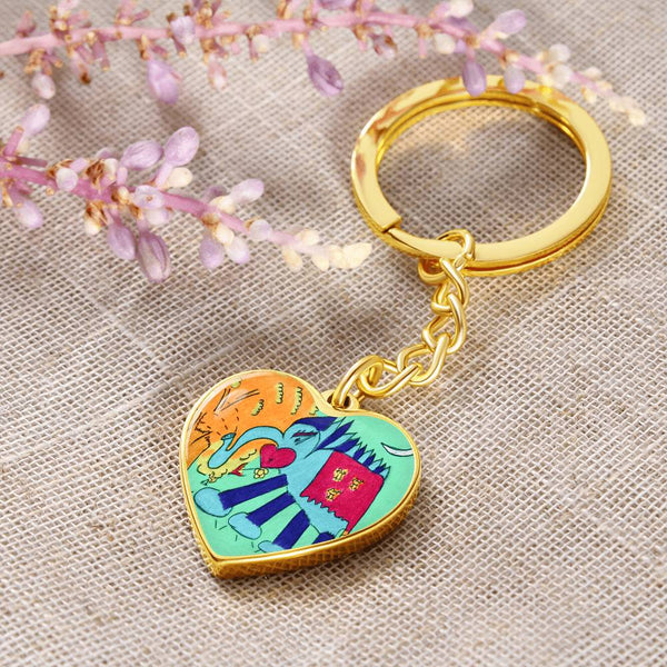 Noble Elephant, Graphic Heart Keychain