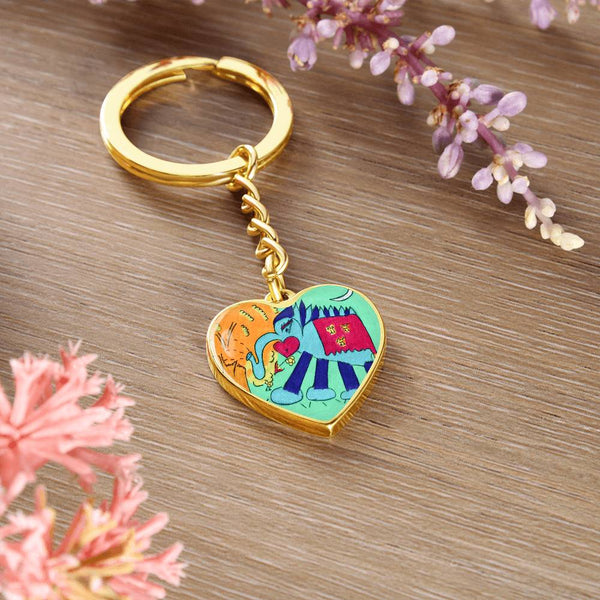 Noble Elephant, Graphic Heart Keychain