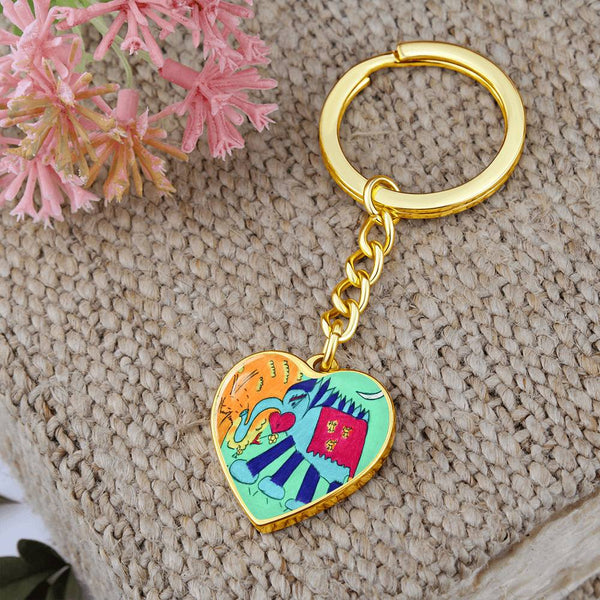 Noble Elephant, Graphic Heart Keychain