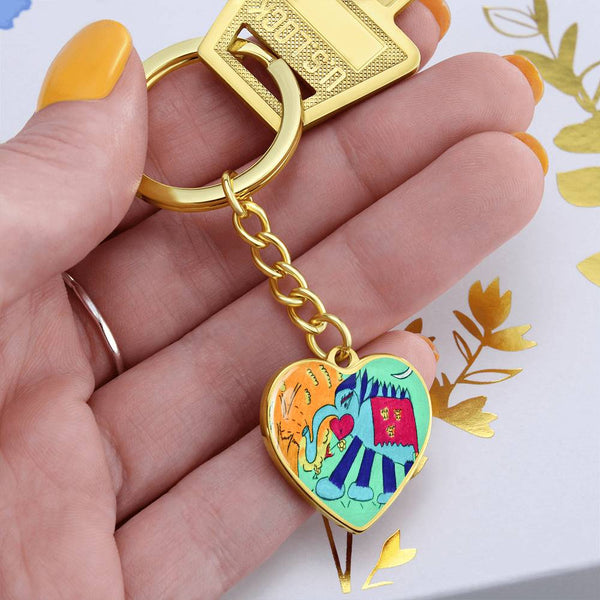 Noble Elephant, Graphic Heart Keychain