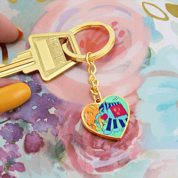 Noble Elephant, Graphic Heart Keychain