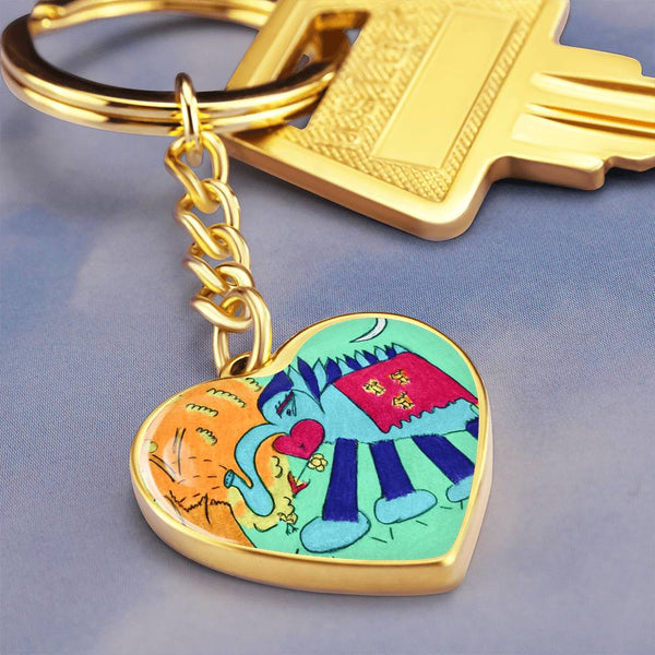 Noble Elephant, Graphic Heart Keychain