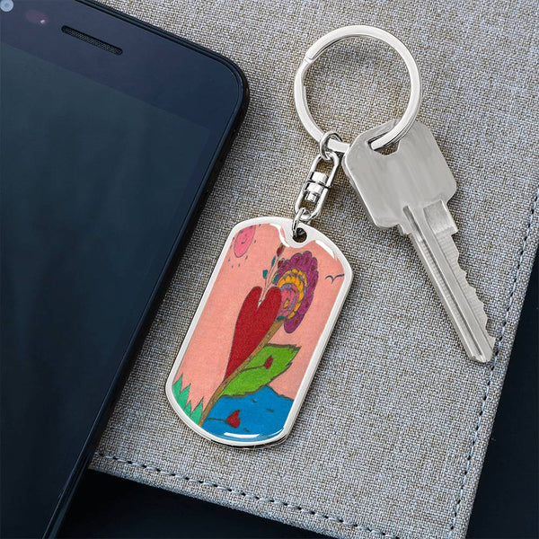Upright in Heart (My Valentine's), Graphic Dog Tag Keychain