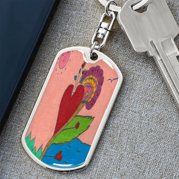 Upright in Heart (My Valentine's), Graphic Dog Tag Keychain