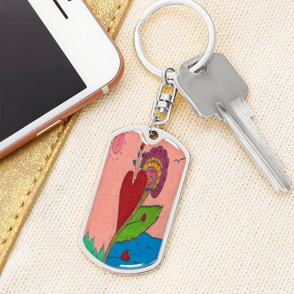 Upright in Heart (My Valentine's), Graphic Dog Tag Keychain