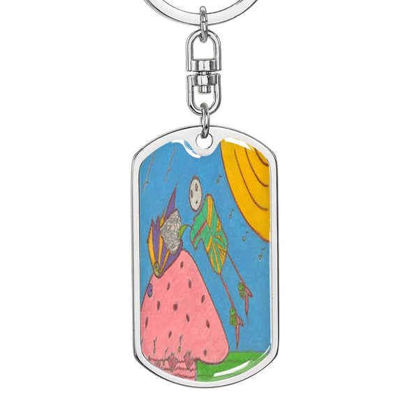 Full Moon, Graphic Dog Tag Keychain