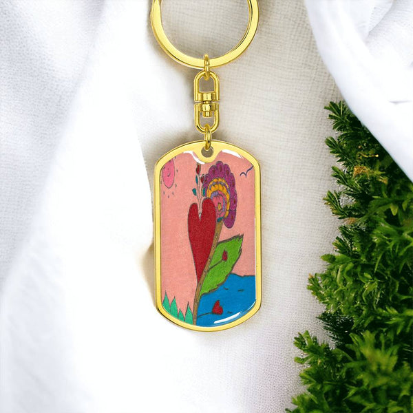 Upright in Heart (My Valentine's), Graphic Dog Tag Keychain