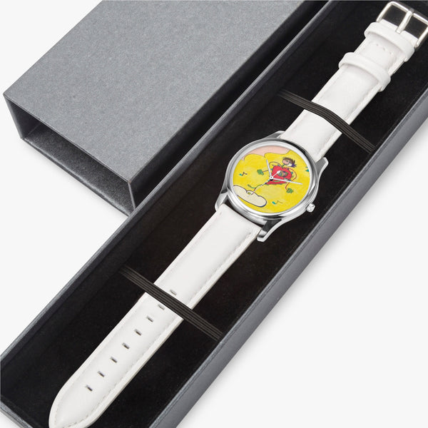 Blissful Heart (Dancer), 152. Stylish Leather Strap Classic Quartz Watch (Silver)